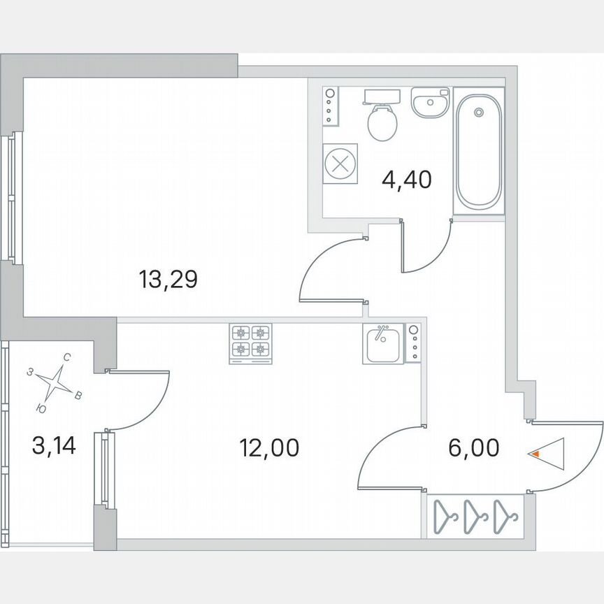 1-к. квартира, 37,3 м², 1/4 эт.