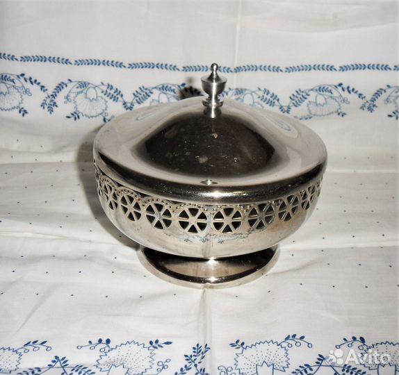Мельхиоровая винтажная сахарница конфетница СССР