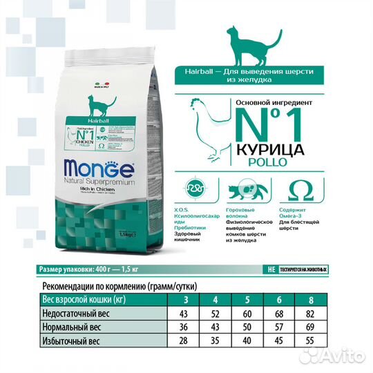 Monge Cat Daily Line Hairball с курицей 1,5 кг