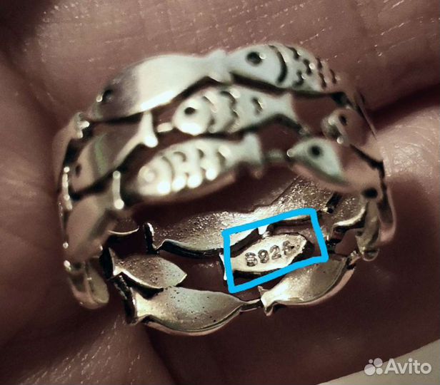 Кольцо рыбы 925 серебро
