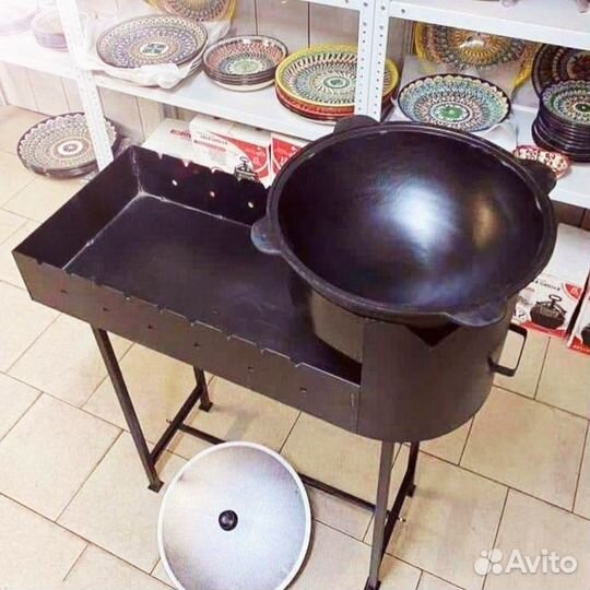 Мангал с печью под казан+казан+кочерга