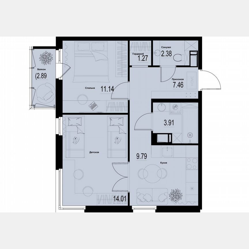 2-к. квартира, 50,8 м², 6/12 эт.
