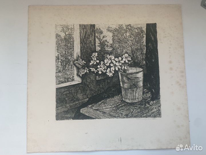 Офорт натюрморт Цветы М. Смирнов