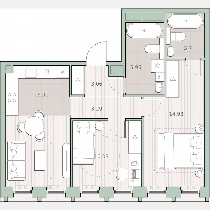 2-к. квартира, 57,9 м², 6/44 эт.