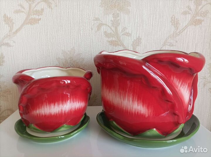 Набор керамических горшков Роза с поддонами