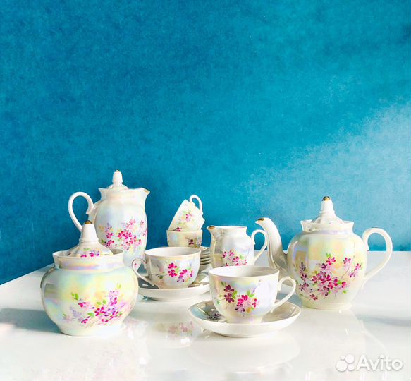 Чайный сервиз багульник, фарфор, Дулево