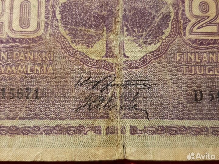 Банкнота / Финляндии 20 марок / 1939год/VF.LittD