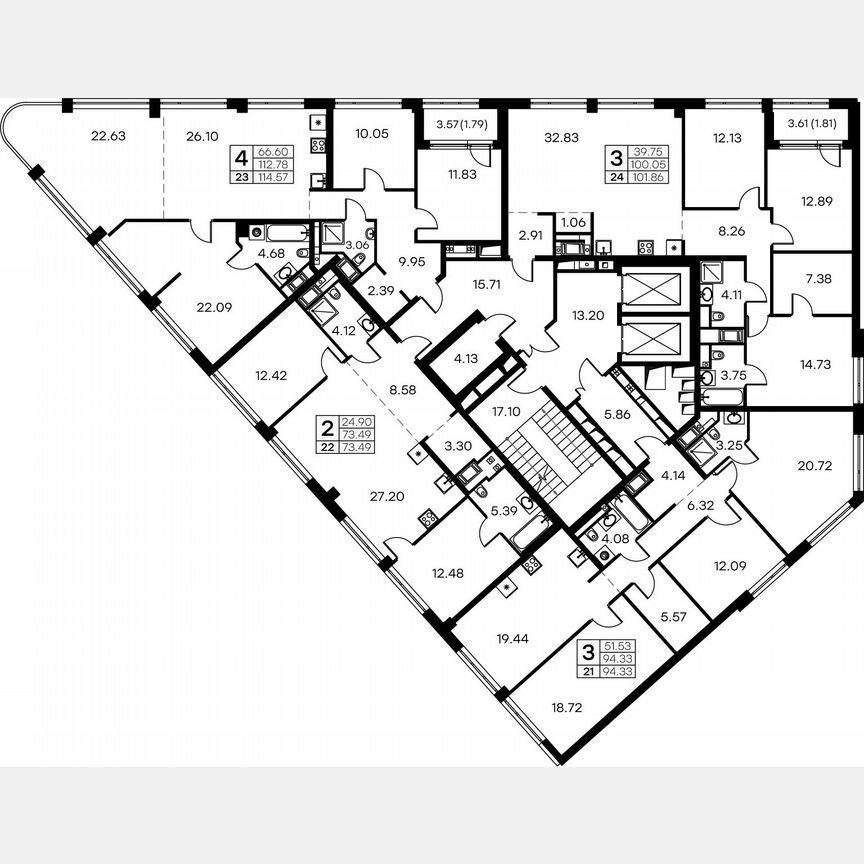 3-к. квартира, 94,5 м², 8/19 эт.