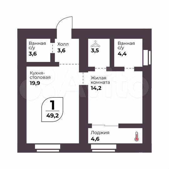 1-к. квартира, 49,2 м², 2/3 эт.