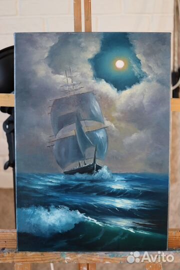 Картина Маслом Ночной Морской пейзаж