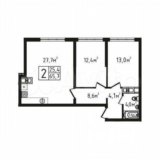 2-к. квартира, 65,7 м², 6/9 эт.