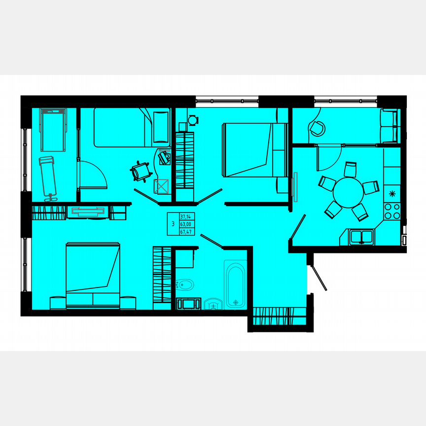 3-к. квартира, 70,2 м², 7/8 эт.