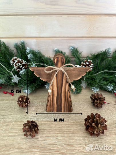 Декор деревянный, елка, ангел, подсвечник