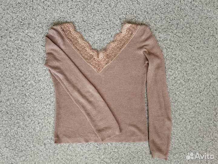 Пуловер женский розовый с кружевом 44-46 Турция