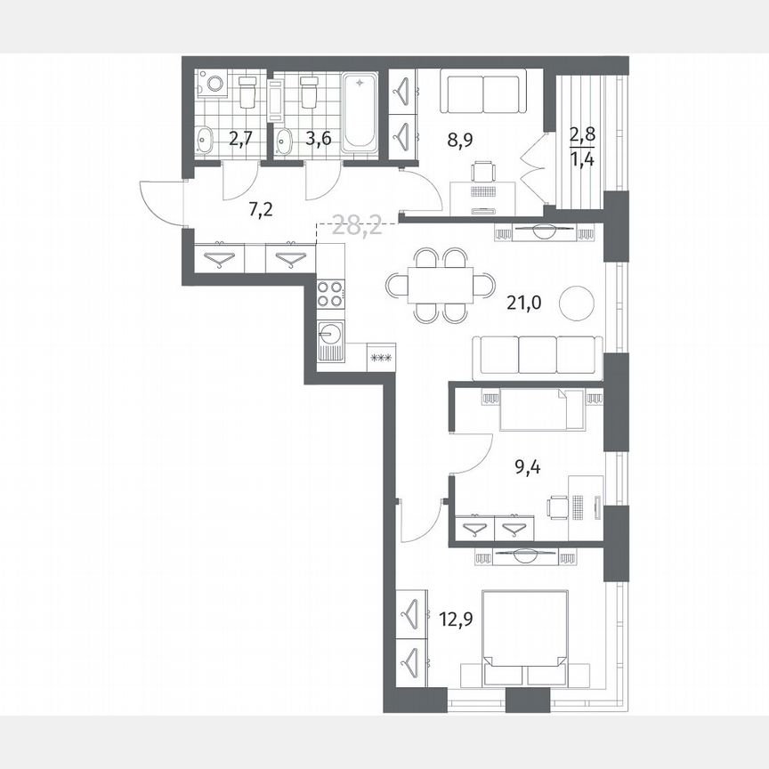 3-к. квартира, 67,3 м², 9/12 эт.