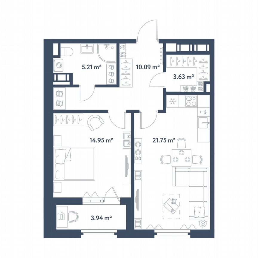 1-к. квартира, 57,6 м², 2/11 эт.