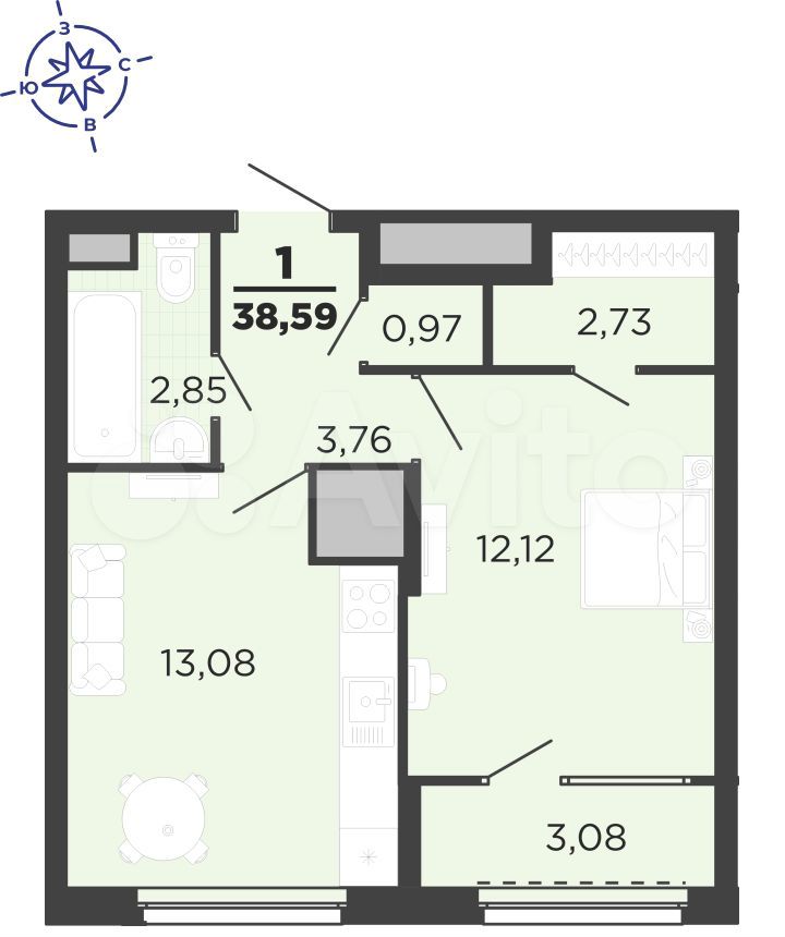 1-к. квартира, 38,6 м², 14/25 эт.