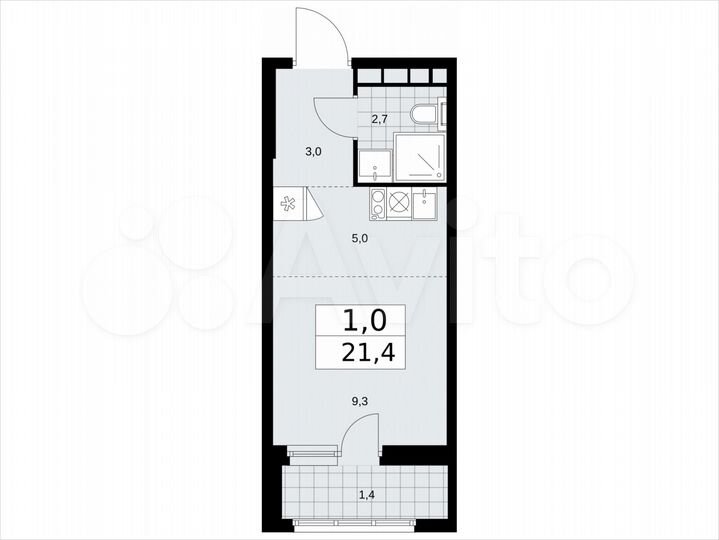 Квартира-студия, 21,4 м², 21/24 эт.