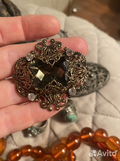Бижутерия янтарь бусы брошь кольцо