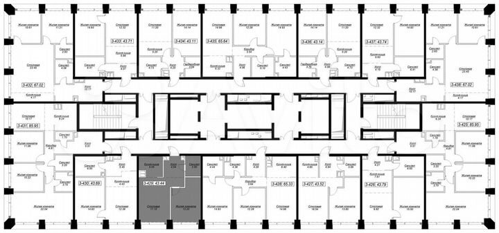 1-к. квартира, 43,4 м², 35/55 эт.