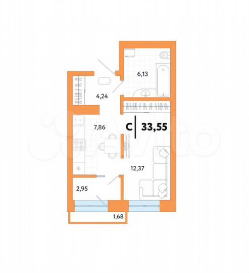 Квартира-студия, 33,6 м², 7/24 эт.