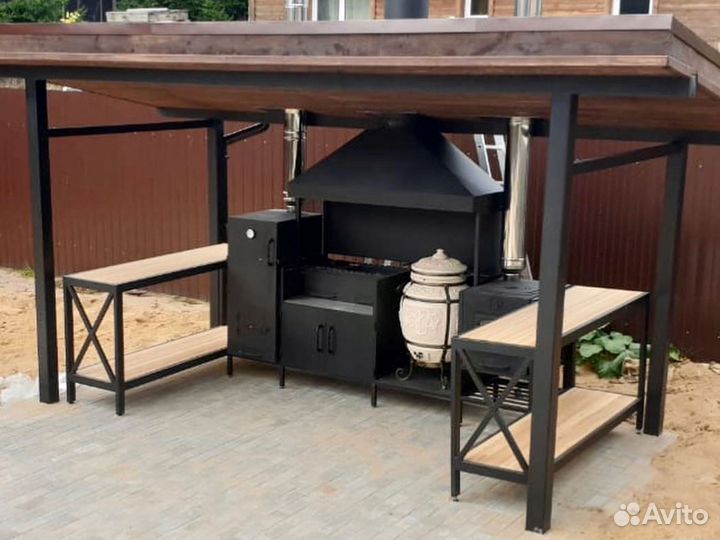 Мангал, мангал с крышей на заказ, мангал с казаном