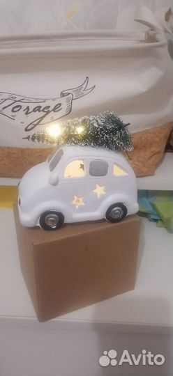 Новогоднее панно Ель, ящик Санты, часы меховые