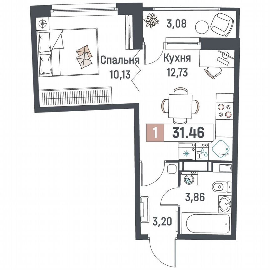 1-к. квартира, 31,5 м², 8/18 эт.