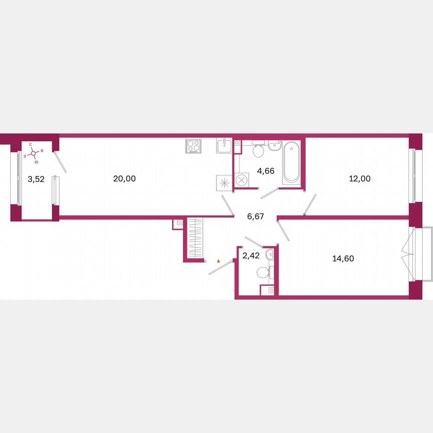 2-к. квартира, 62,1 м², 3/10 эт.