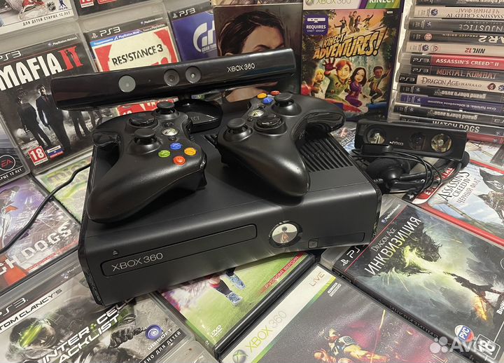Xbox 360 Slim + 2 Геймпада + 55 Игр