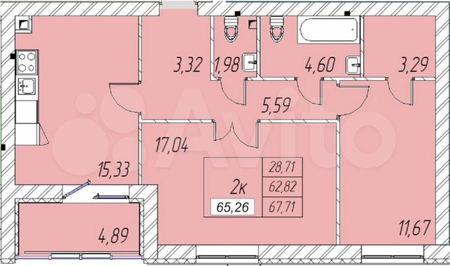 2-к. квартира, 65,3 м², 5/12 эт.