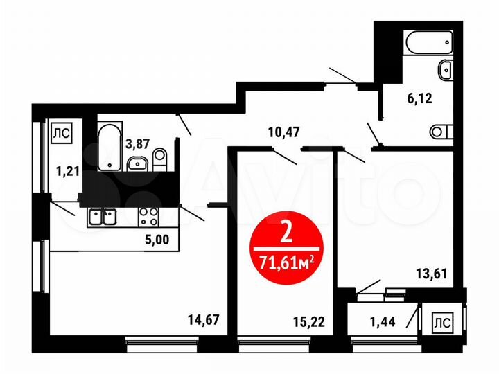 2-к. квартира, 71,6 м², 2/25 эт.