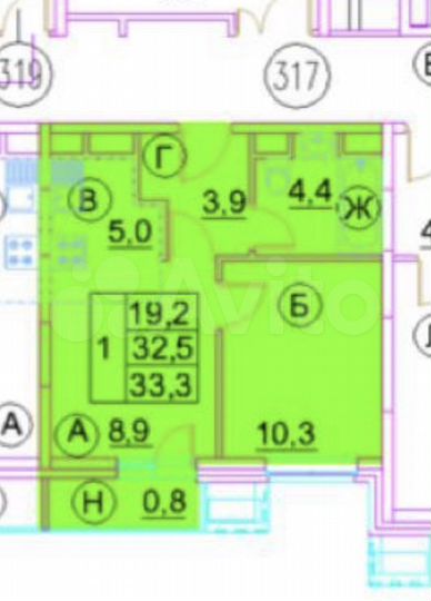 1-к. квартира, 33,3 м², 7/12 эт.
