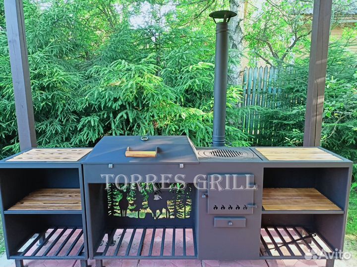 Мангал с печью под казан и крышей