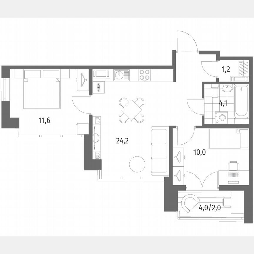 2-к. квартира, 53,7 м², 4/12 эт.