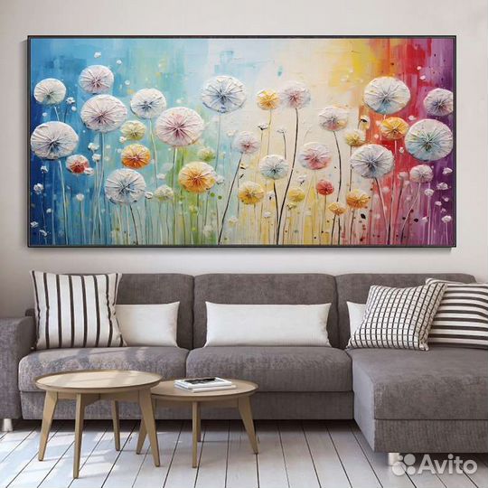 Текстурная картина маслом Одуванчики 3D