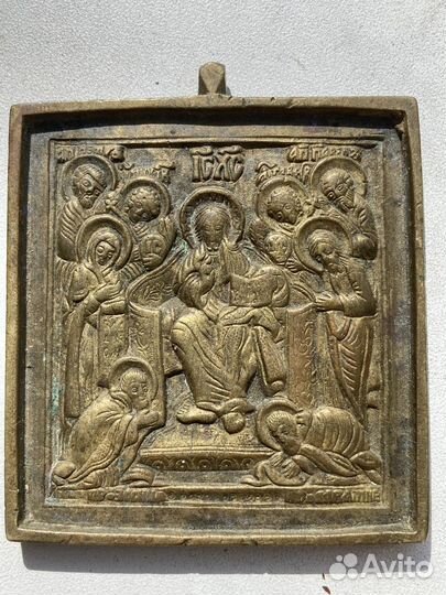 Старинная икона Спас на троне