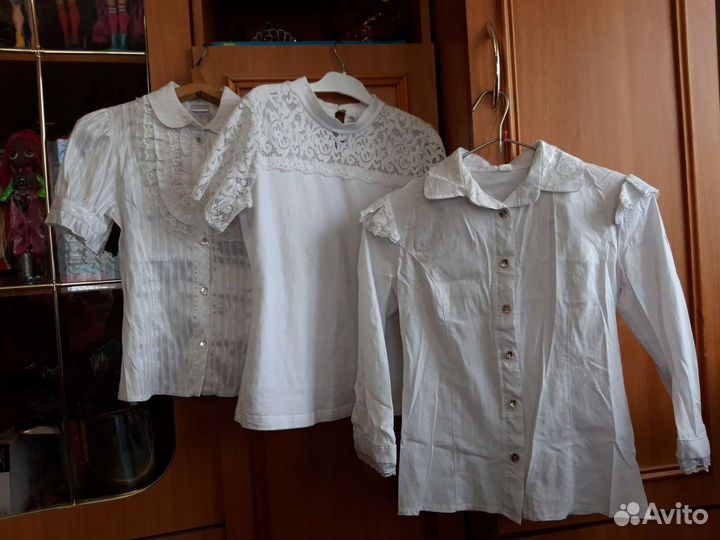 Блузки белые на девочку 6-9 лет