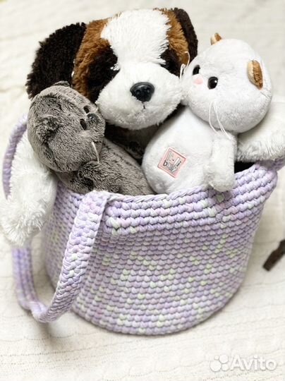 Детская корзина из трикотажной пряжи