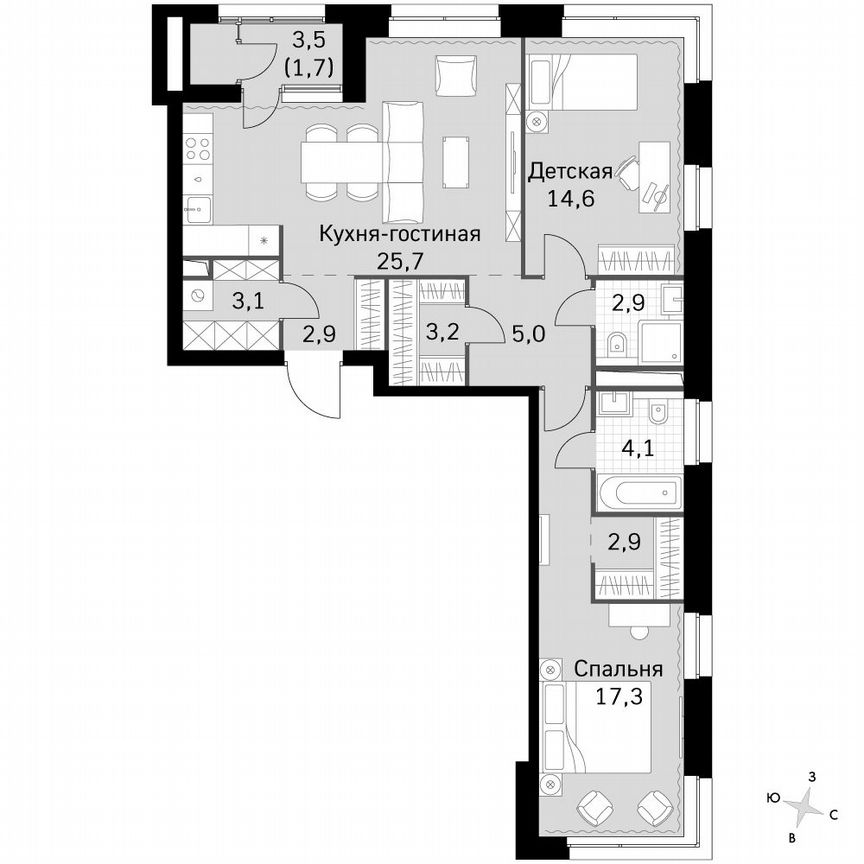 2-к. квартира, 83,6 м², 23/23 эт.