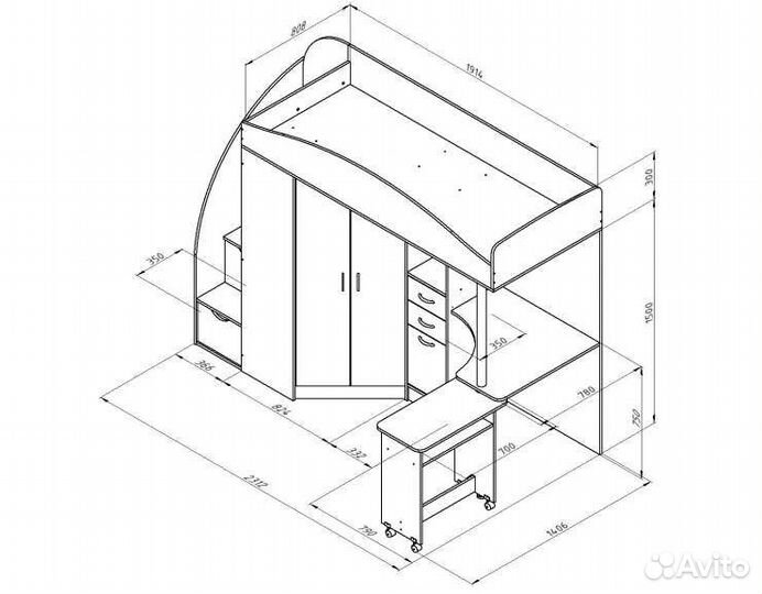 Кровать-чердак Теремок Гранд