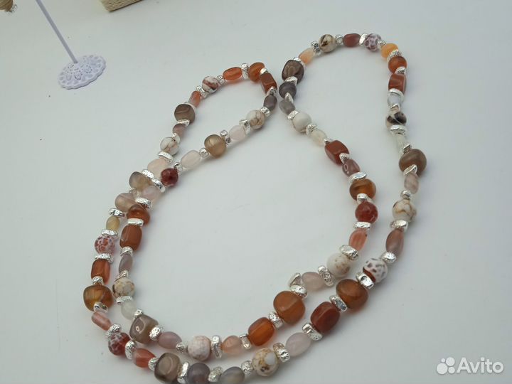 Бусы 96см,серьги 6см натуральный камень