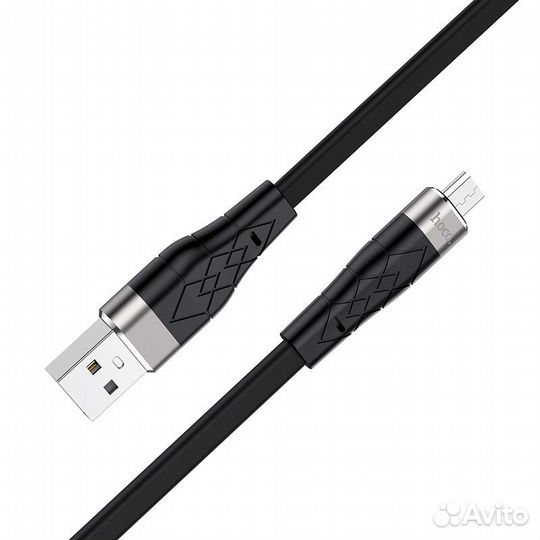 Кабель microusb на USB 2.4А, плоский кабель, силик