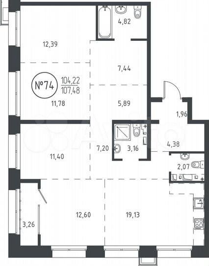4-к. квартира, 107,5 м², 13/19 эт.