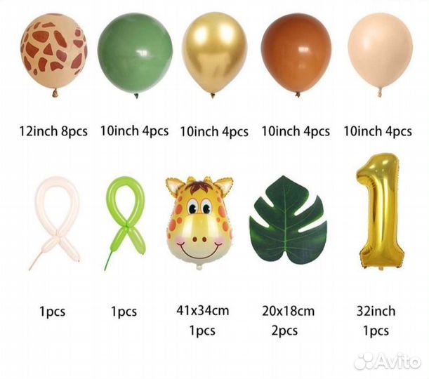 Воздушные шары набор на 1 годик