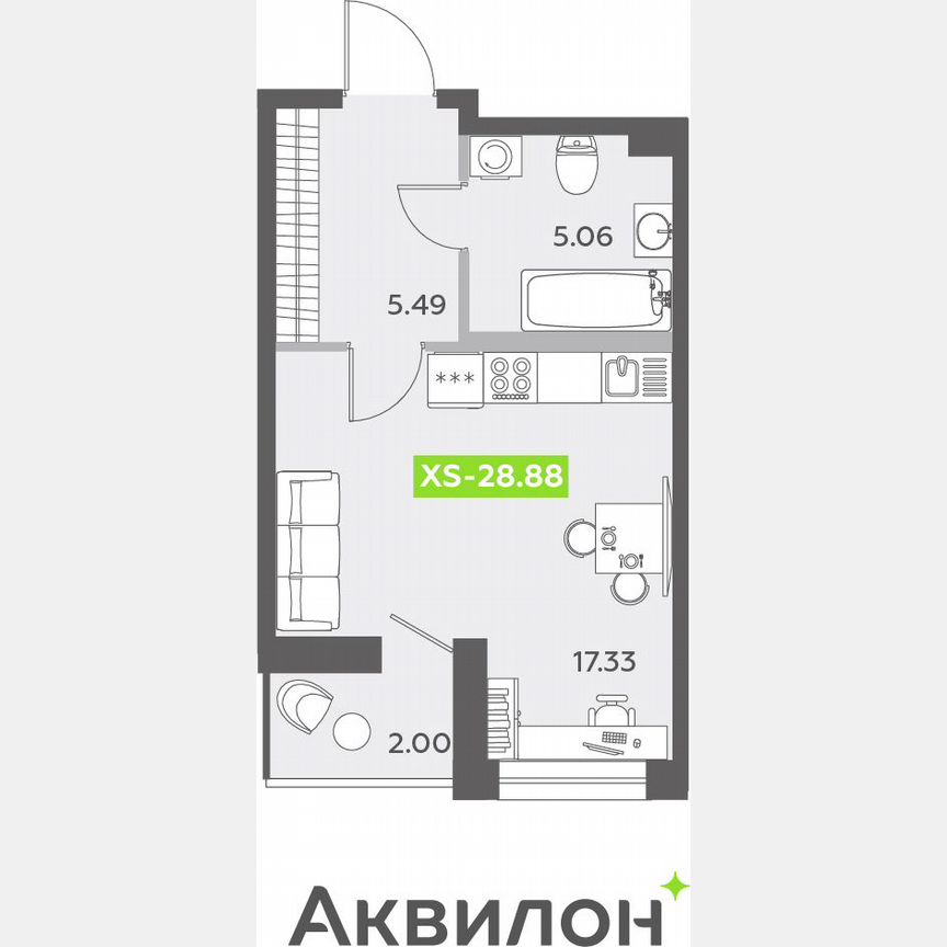Квартира-студия, 29 м², 1/13 эт.