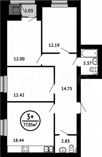 3-к. квартира, 77,1 м², 4/6 эт.