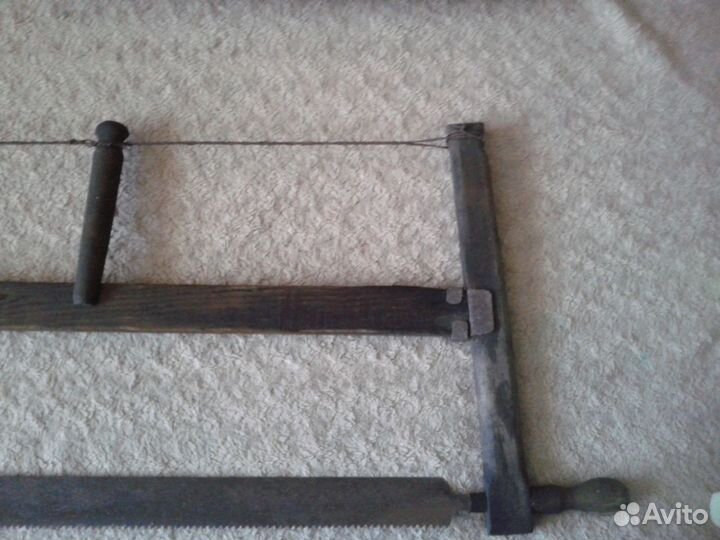 Старинная лучковая пила, длина 83 см с полотном