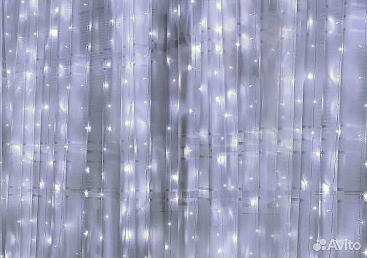 Гирлянда штора новогодняя белая 1,5*1,5 м