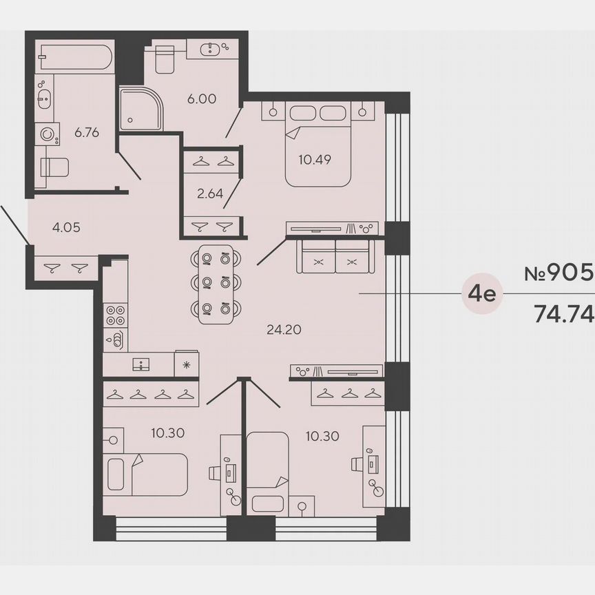 3-к. квартира, 74,7 м², 5/18 эт.